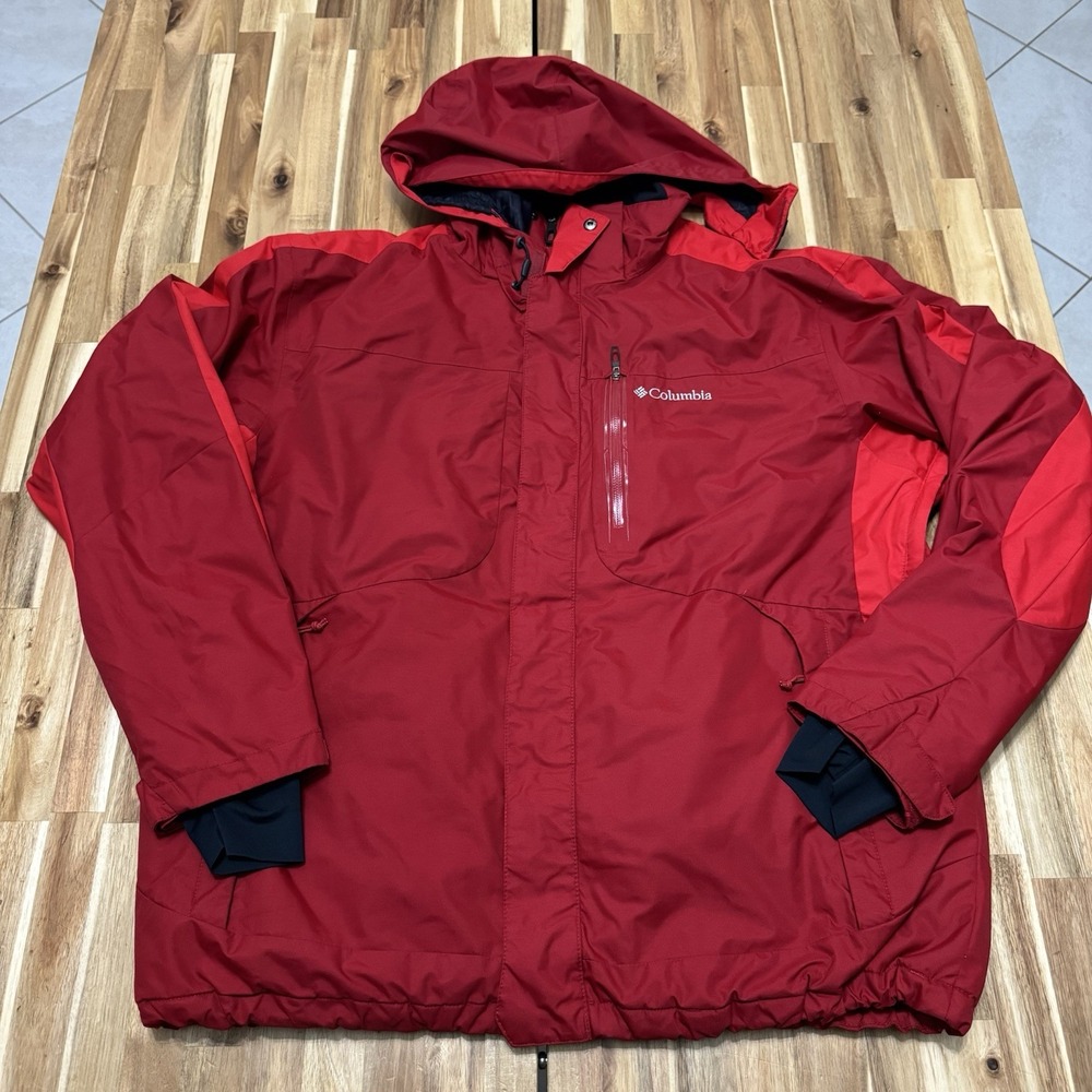 Columbia Jacket Mens XL Red Insulated Full Zip Omni Heat Outdoor Parka Hooded